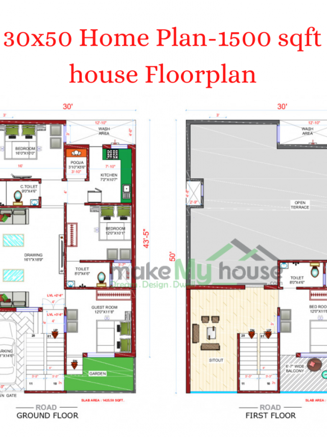 30x50 Home Plan-1500 sqft house Exterior Design