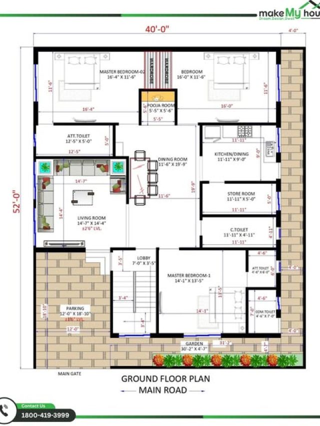 Great homes start with great planning. Presenting a smart and spacious 40 × 52 sqft house floor plan design!