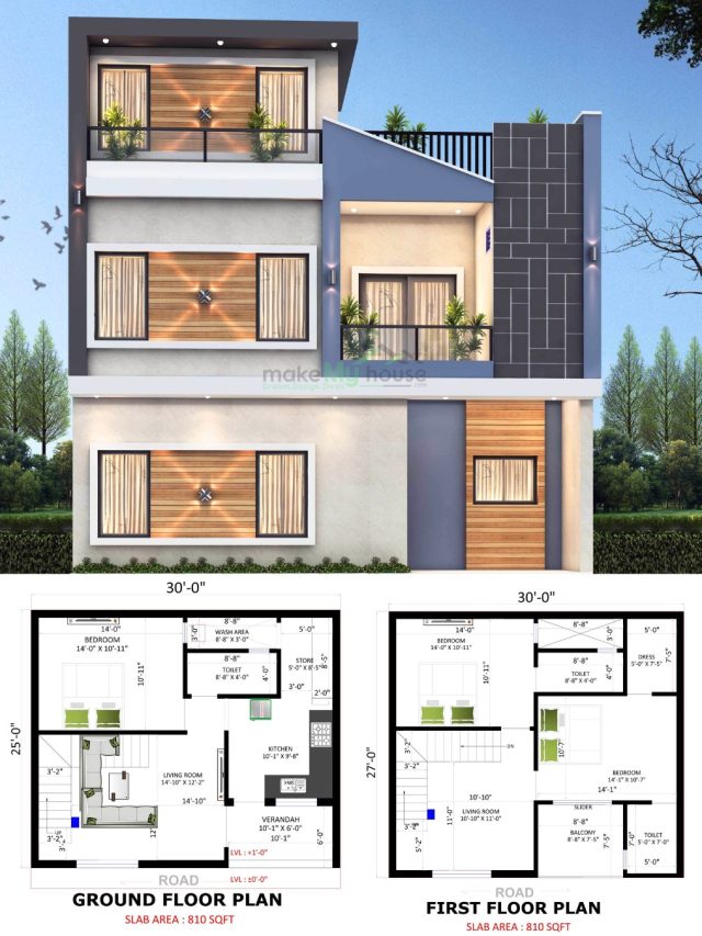 Looking to build a home in 810 sq ft? This well-planned layout and modern elevation ensure maximum comfort without wasting space.