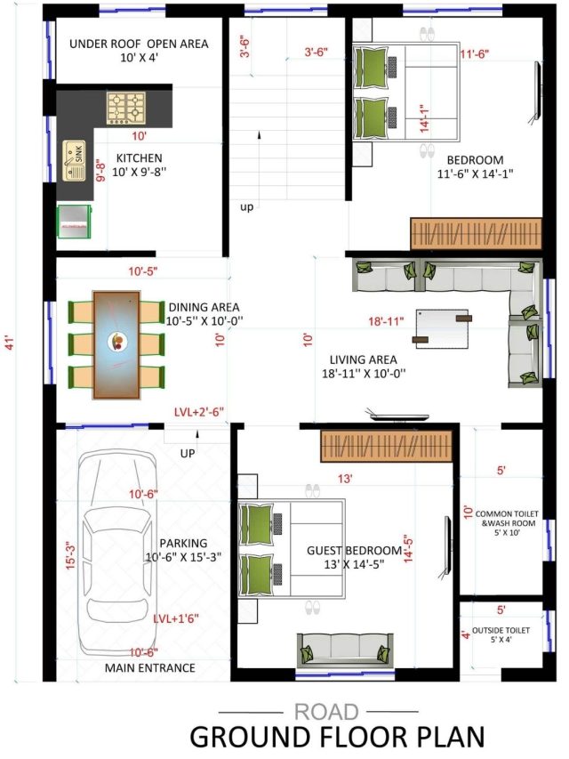 Modern 31×41 House Design: Ground & First Floor Plan for Comfortable Living | Simple Layout, Smart Room Planning and Practical G+1 Home Design Ideas
